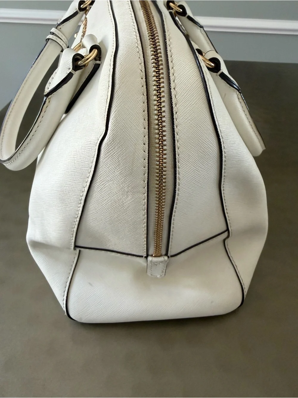 Michael Kors Cream Dome Satchel with Gold Hardware, Zip closure, Removable Strap